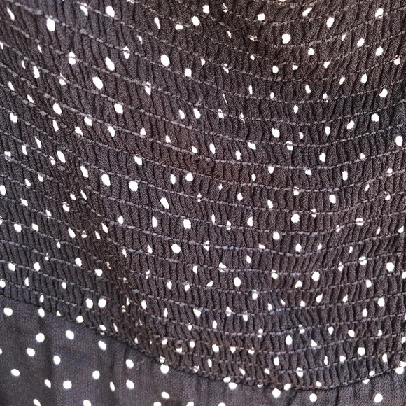 REFORMATION LONG SLEEVE OFF SHOULDER POLKA DOT MIDI DRESS - Picture 6 of 6
